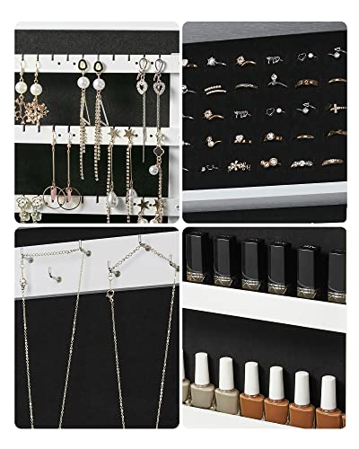 White Wall-Mounted Jewelry Armoire with Lockable Mirror