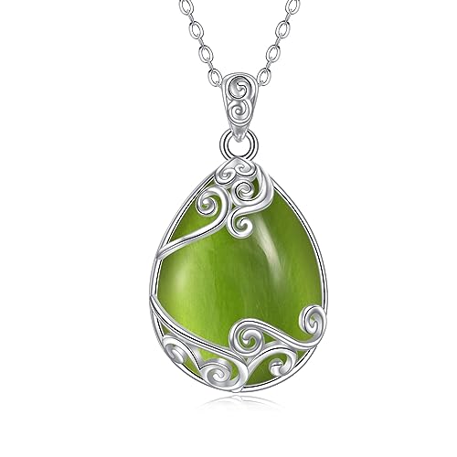 Green Peridot Teardrop Necklace with Sterling Silver Filigree