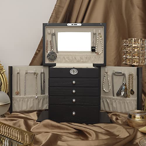 Vintage Black Wooden Jewelry Box with Full Length Mirror