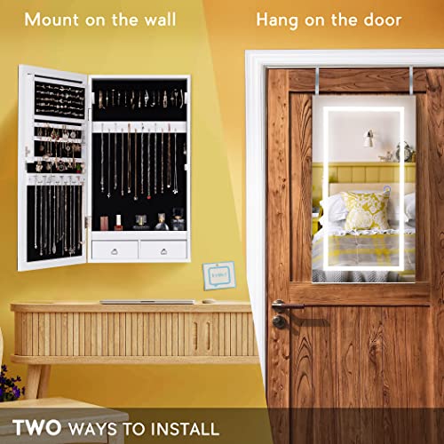 VIP LED Jewelry Armoire with Wall/Door Mirror Organizer