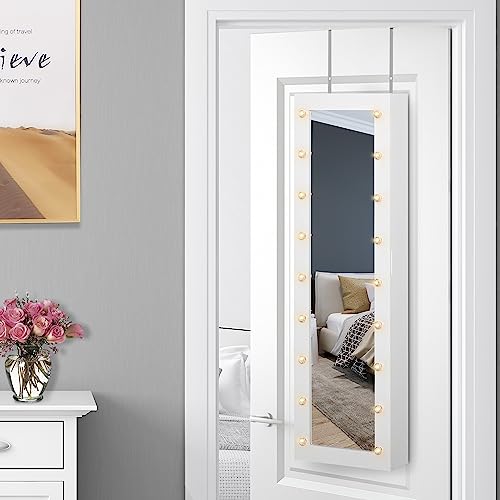 HOMCOM Jewelry Armoire with LED Lights, Mirror - White