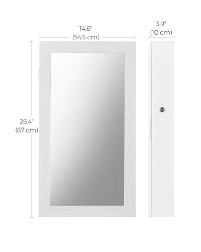 White Wall-Mounted Jewelry Armoire with Lockable Mirror