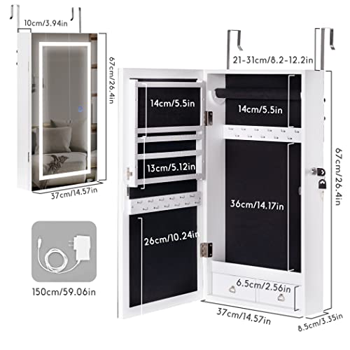 VIP LED Jewelry Armoire with Wall/Door Mirror Organizer
