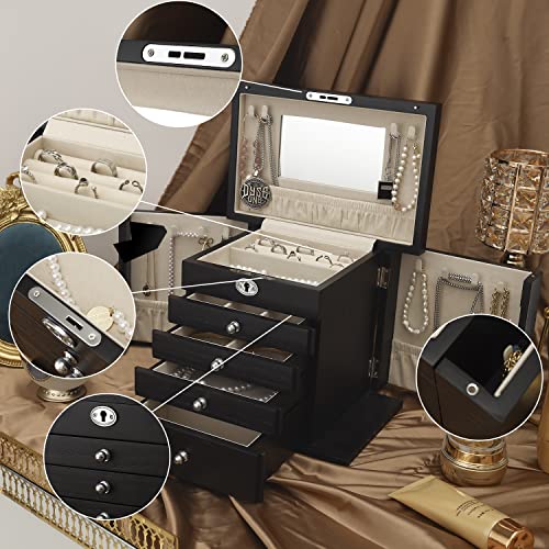 Vintage Black Wooden Jewelry Box with Full Length Mirror