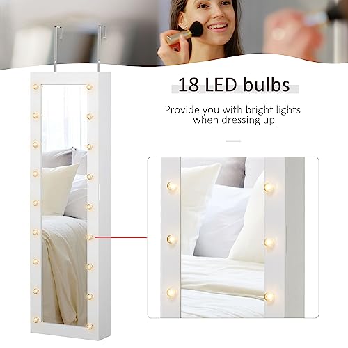 HOMCOM Jewelry Armoire with LED Lights, Mirror - White