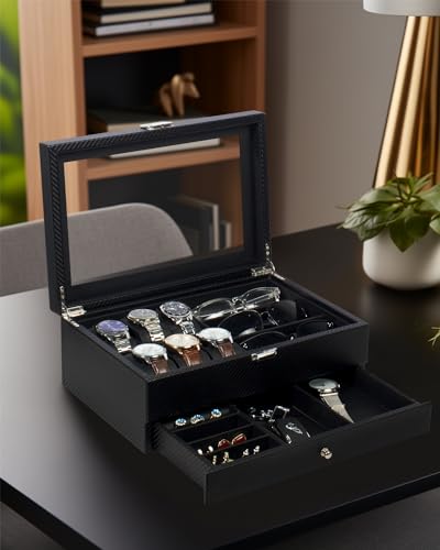 Luxury Watch and Sunglass Organizer with Jewelry Case