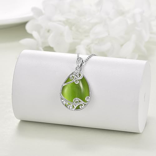 Green Peridot Teardrop Necklace with Sterling Silver Filigree