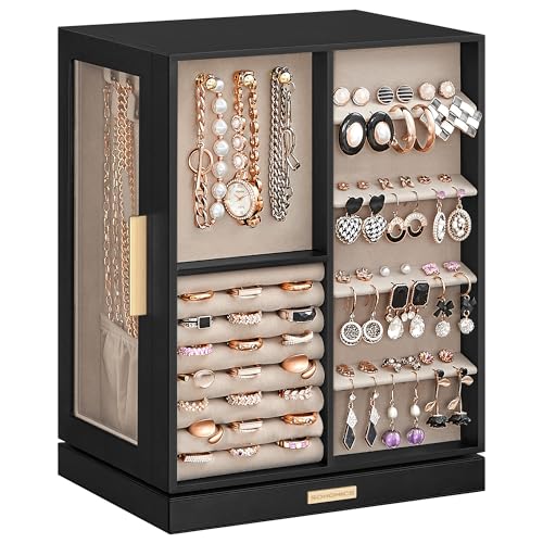 VIP Jewelry Box: 360° Rotating, 5 Drawers, Graphite Black