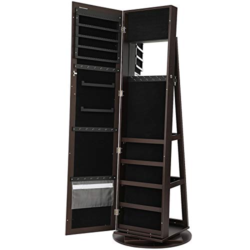 360° Rotatable Jewelry Organizer Armoire, Lockable, Brown