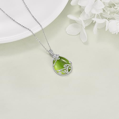 Green Peridot Teardrop Necklace with Sterling Silver Filigree