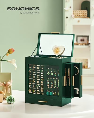 Modern Jewelry Organizer with Glass Window and Drawers