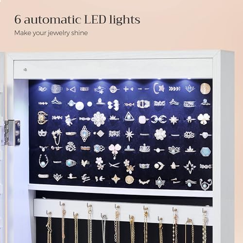 VIP SONGMICS LED Jewelry Cabinet Armoire, White