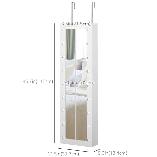HOMCOM Jewelry Armoire with LED Lights, Mirror - White