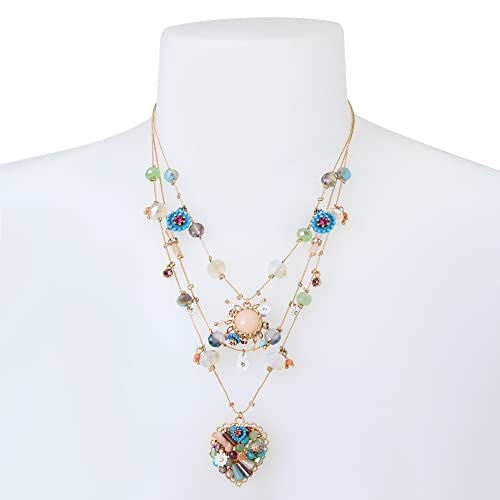 Betsey Johnson Multi-Colored Bead Flower Heart Necklace