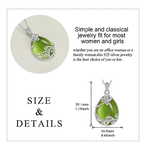 Green Peridot Teardrop Necklace with Sterling Silver Filigree