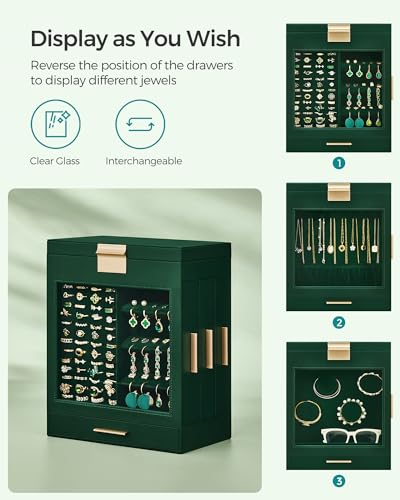 Modern Jewelry Organizer with Glass Window and Drawers