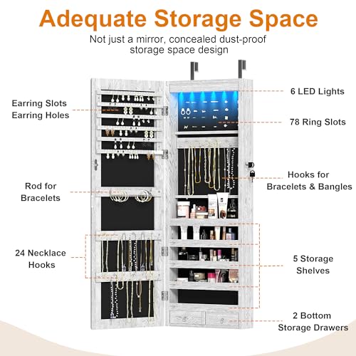 VIP Jewelry Cabinet with Lock, Mirror, LED Lights