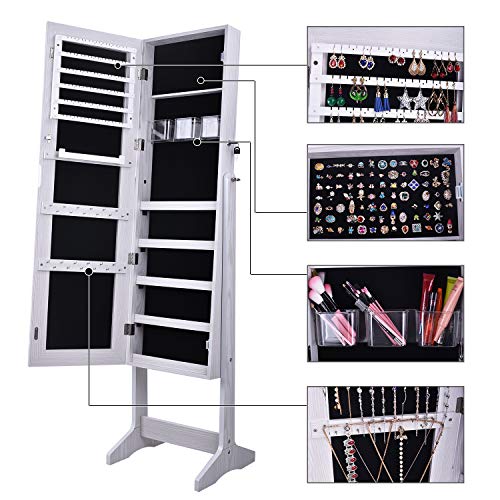 White Wooden Jewelry Cabinet with Lockable Mirror Organizer