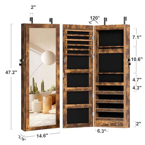 SogesGame Mirrored Jewelry Armoire Organizer with Makeup Shelves