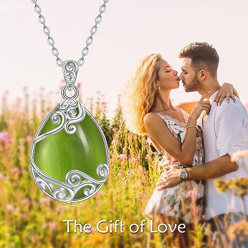 Green Peridot Teardrop Necklace with Sterling Silver Filigree