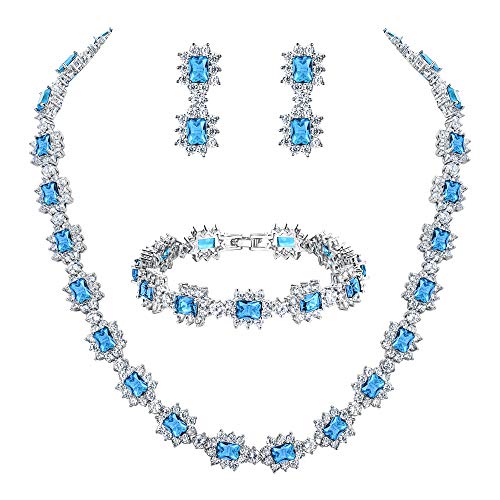 BriLove Aquamarine CZ Wedding Jewelry Set VIP Collection