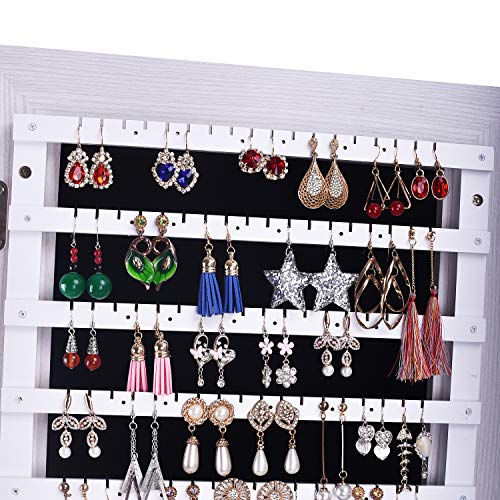 White Wooden Jewelry Cabinet with Lockable Mirror Organizer