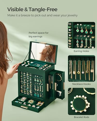 Modern Jewelry Organizer with Glass Window and Drawers