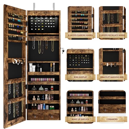 SogesGame Mirrored Jewelry Armoire Organizer with Makeup Shelves