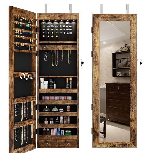 DlandHome VIP Jewelry Armoire Organizer with Mirror & Drawers