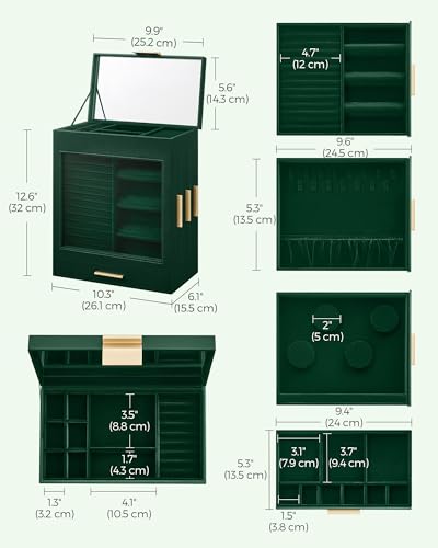 Modern Jewelry Organizer with Glass Window and Drawers