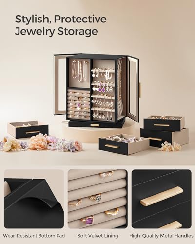 VIP Jewelry Box: 360° Rotating, 5 Drawers, Graphite Black