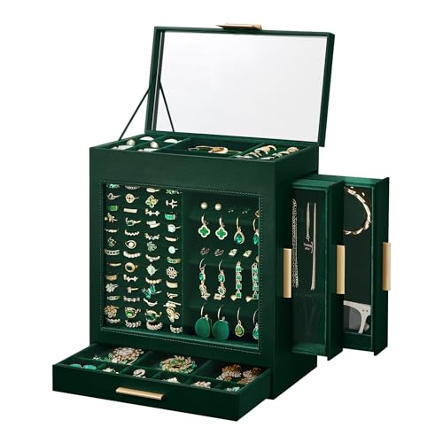 Modern Jewelry Organizer with Glass Window and Drawers
