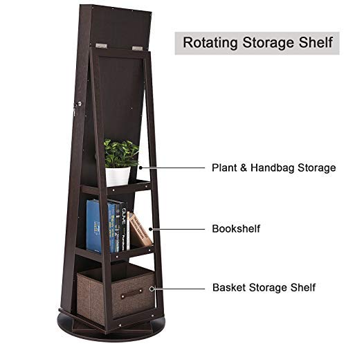 360° Rotatable Jewelry Organizer Armoire, Lockable, Brown