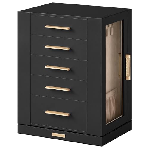 VIP Jewelry Box: 360° Rotating, 5 Drawers, Graphite Black