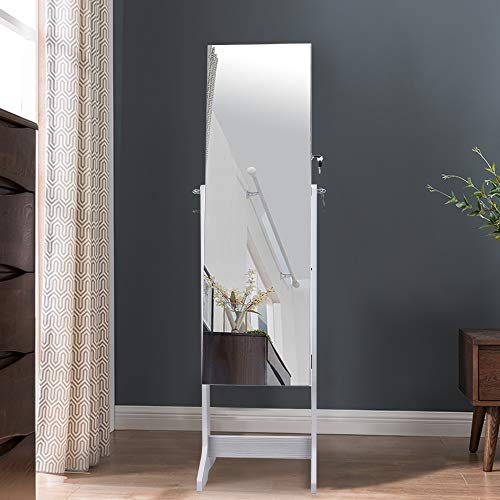 SogesPower VIP Jewelry Armoire, Lockable, Free Standing Mirror