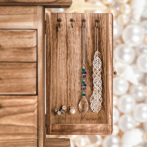 Emfogo Rustic Wooden Jewelry Box Organizer for Women