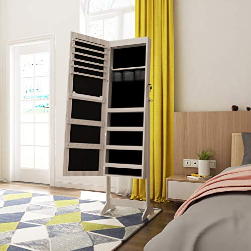 SogesPower VIP Jewelry Armoire, Lockable, Free Standing Mirror