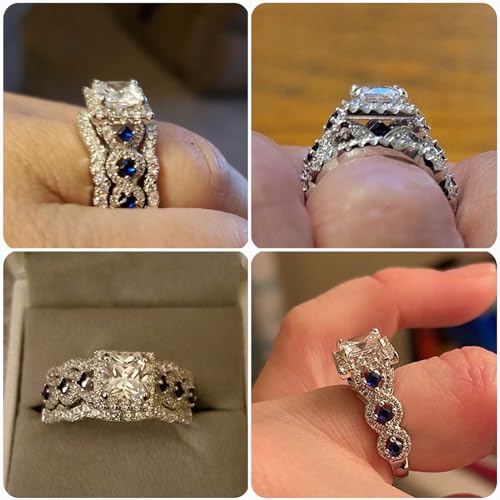 Newshe Princess White Cz Blue Ring Set Size 9
