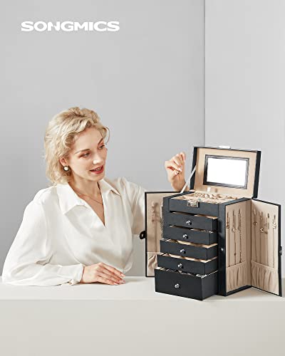 Black Jewelry Box with 6 Tiers and Lock