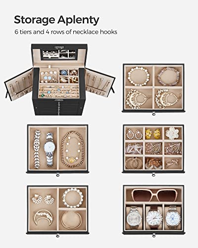 Black Jewelry Box with 6 Tiers and Lock