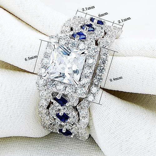 Newshe Princess White Cz Blue Ring Set Size 9