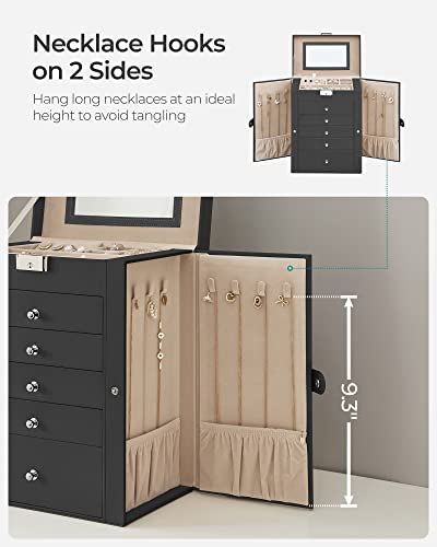 Black Jewelry Box with 6 Tiers and Lock