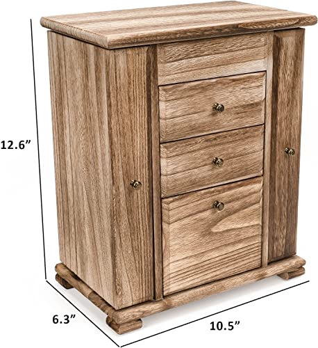 Emfogo Rustic Wooden Jewelry Box Organizer for Women