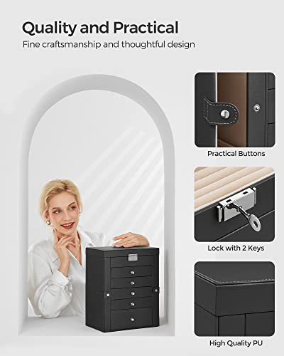 Black Jewelry Box with 6 Tiers and Lock