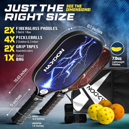 Haxdon USAPA Approved Pickleball Paddles Set - Fiberglass Surface