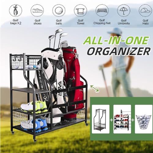 AILRINNI Extra Large Golf Bag Storage Stand with Wheels