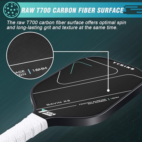 YYKINS 16MM Carbon Fiber Pickleball Paddle with Longer Handle