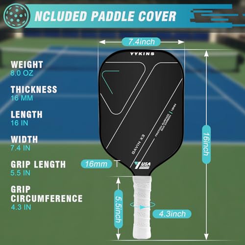 YYKINS 16MM Carbon Fiber Pickleball Paddle with Longer Handle