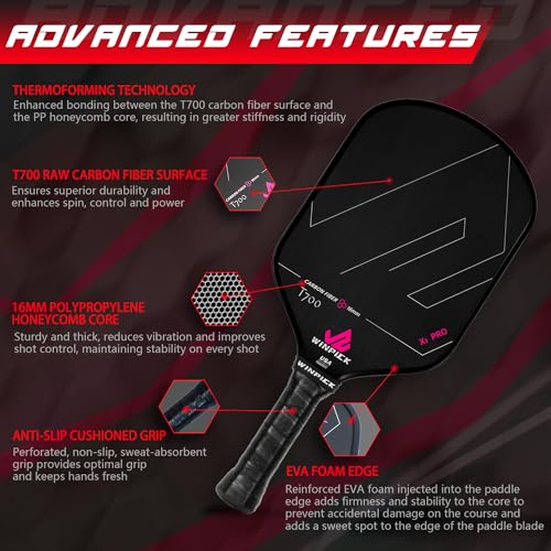WINPICK Carbon Fiber Pickleball Paddle with Non-Slip Grip