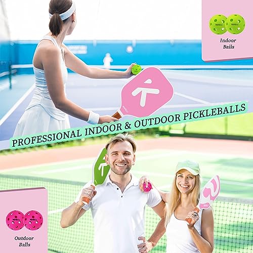 KOFULL Fiberglass Pickleball Paddles Set with Balls & Bag